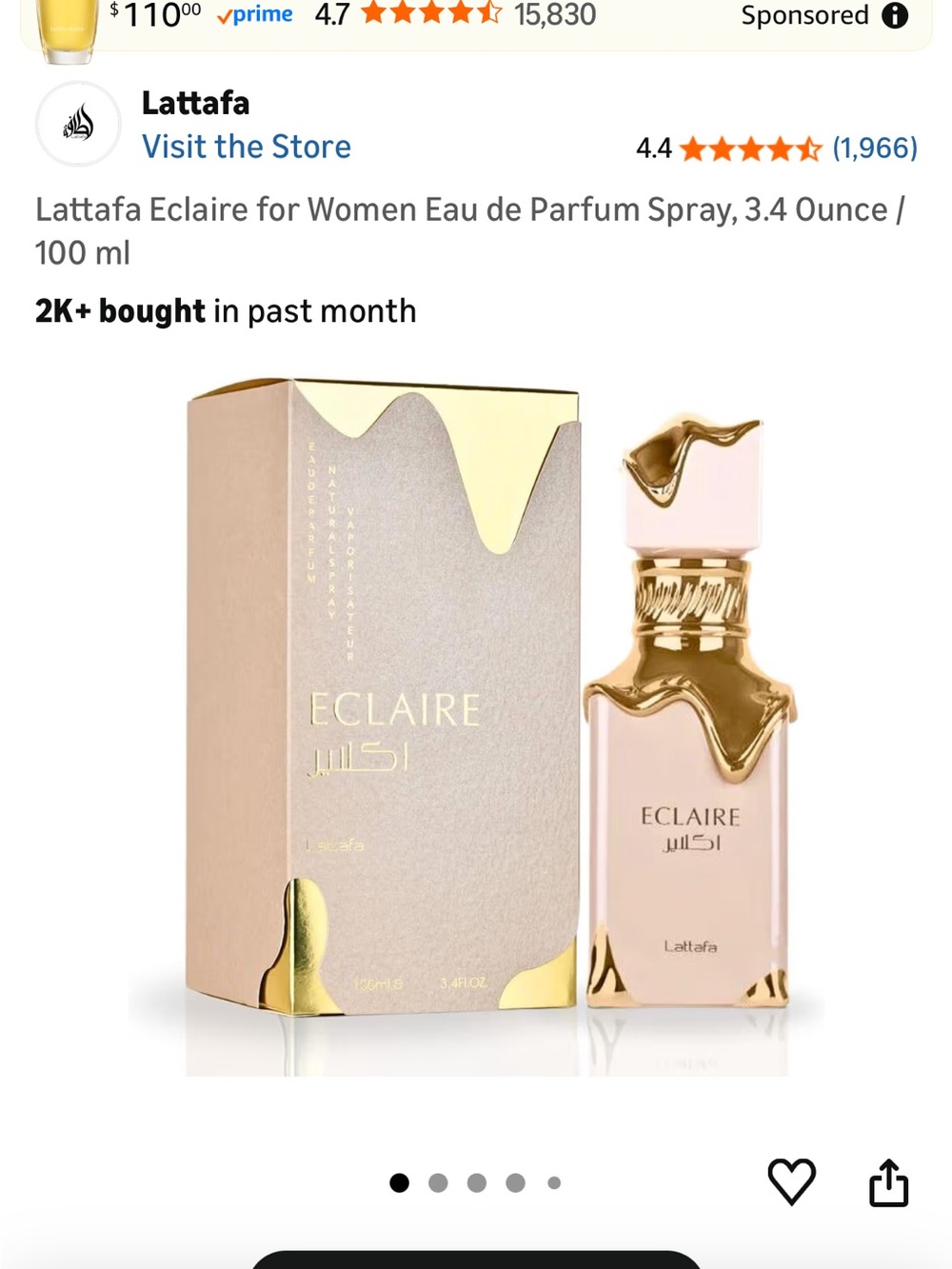 Lattafa Eclaire Eau de Parfum - Blush Pink & Gold Bottle